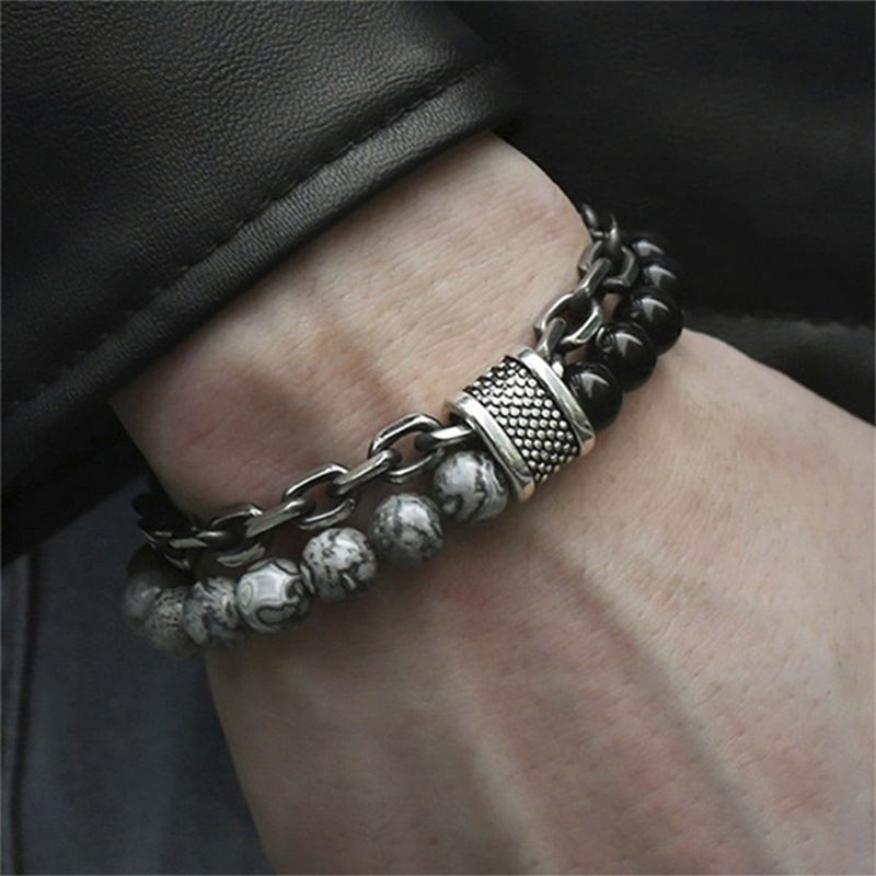 

Men's Tiger Eye Stone Bead Bracelet Stainless Steel Bracelet Male Jewelry, Length 21cm/8.27in