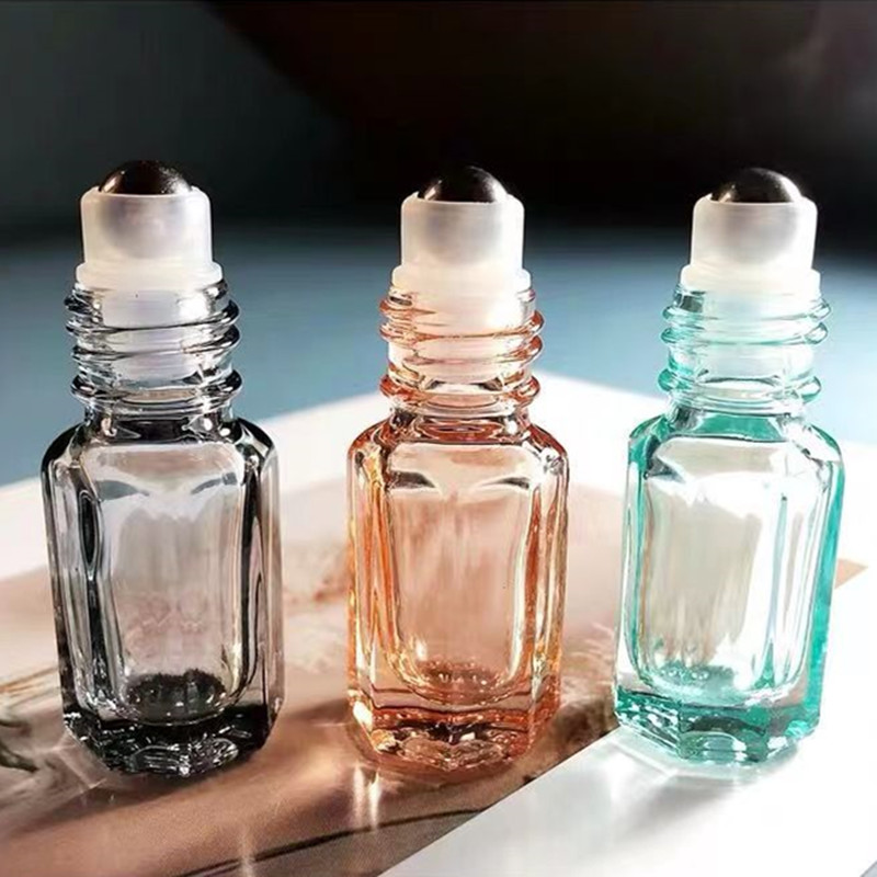 3pcs Empty Glass Roller Bottles Portable Glass Roll on Bottles With Roller Ball And Lid Travel Cosmetic Container Storage