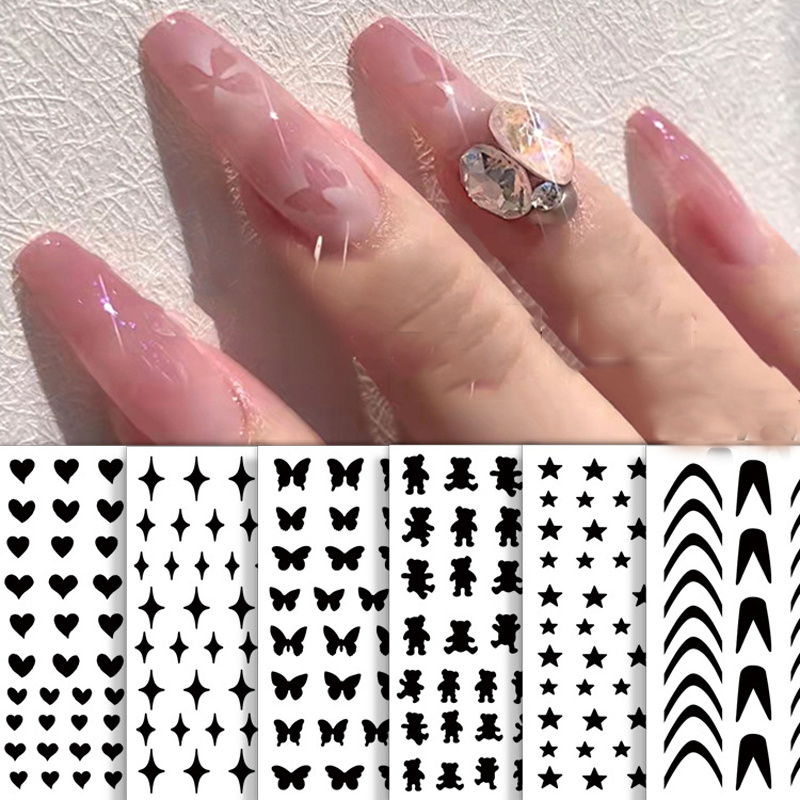  24 Sheets Airbrush Stencils Nail Stickers for Nail Art, French  Nail Decals Printing Template Stencil Tool Moon Stars Heart Butterfly  French Design Hollow (154 Designs) : Beauty & Personal Care