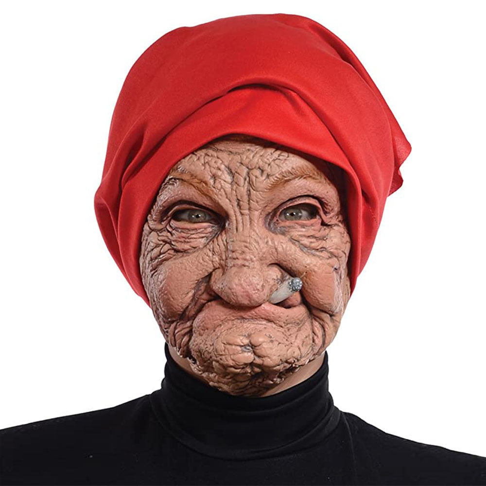 Máscara de bruxa velha feia adulta, adereços assustadores, látex com  cabelo, traje de festa de Halloween para mulheres