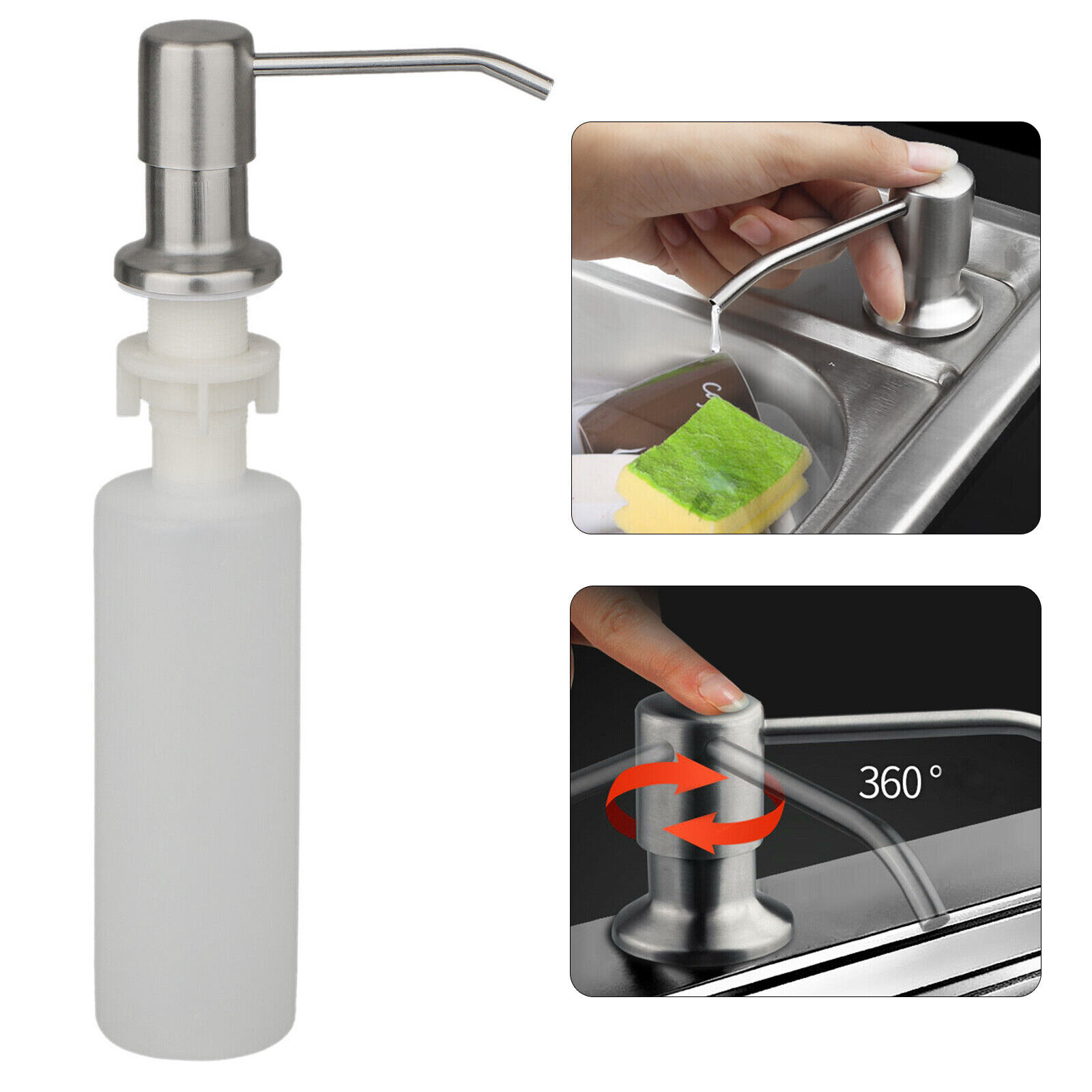 1pc Stainless Steel 304 Sink Soap Dispenser Kitchen Bathroom Liquid Soap Dispenser Faucet Sink Lotion Pump Storage Holder Bottle
