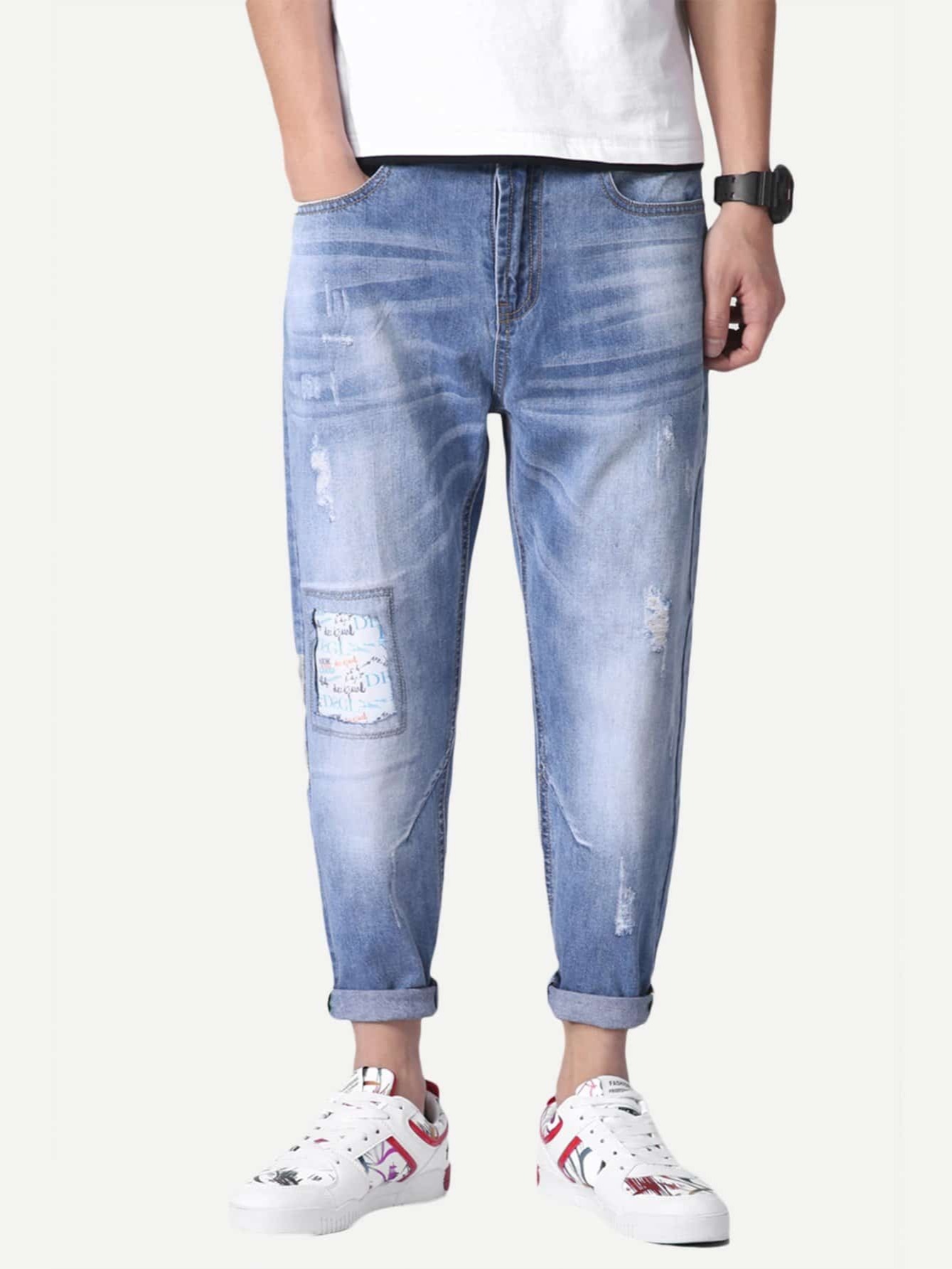 Men best sale patch jeans