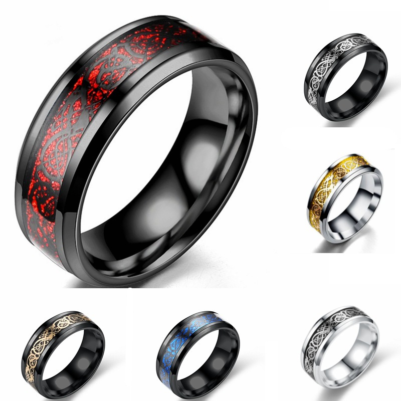 

Men's Vintage Stainless Steel Dragon Patch Striped Patch Ring For Boyfriend Girlfriend Son Daughter Gifts