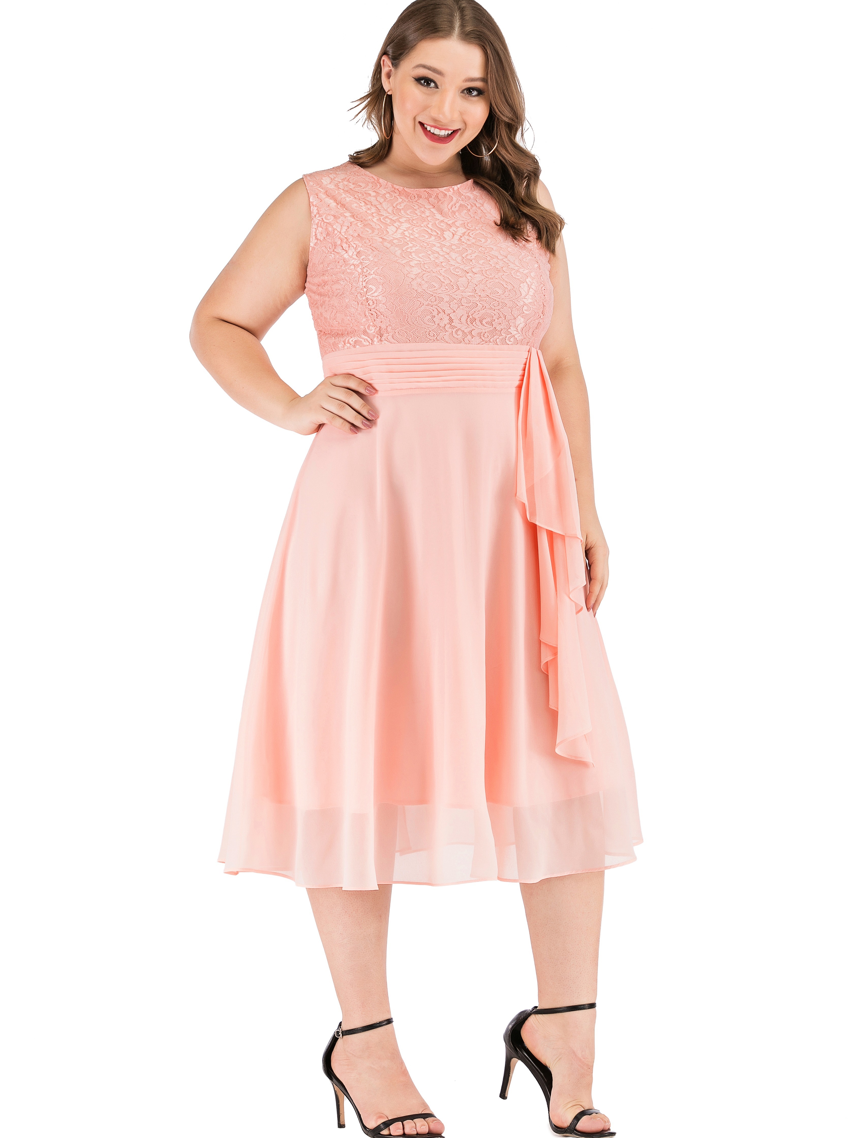 Plus Size Lace Up Floral Chiffon And Flare Pants Outfit [42% OFF]