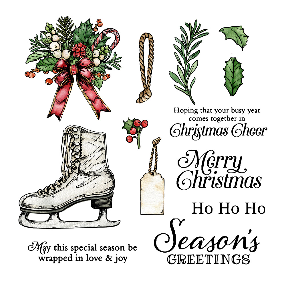 Cartoon Christmas Ice Skating Stickers Stylish Cutting Dies Clear Stamps  Set, Today's Best Daily Deals