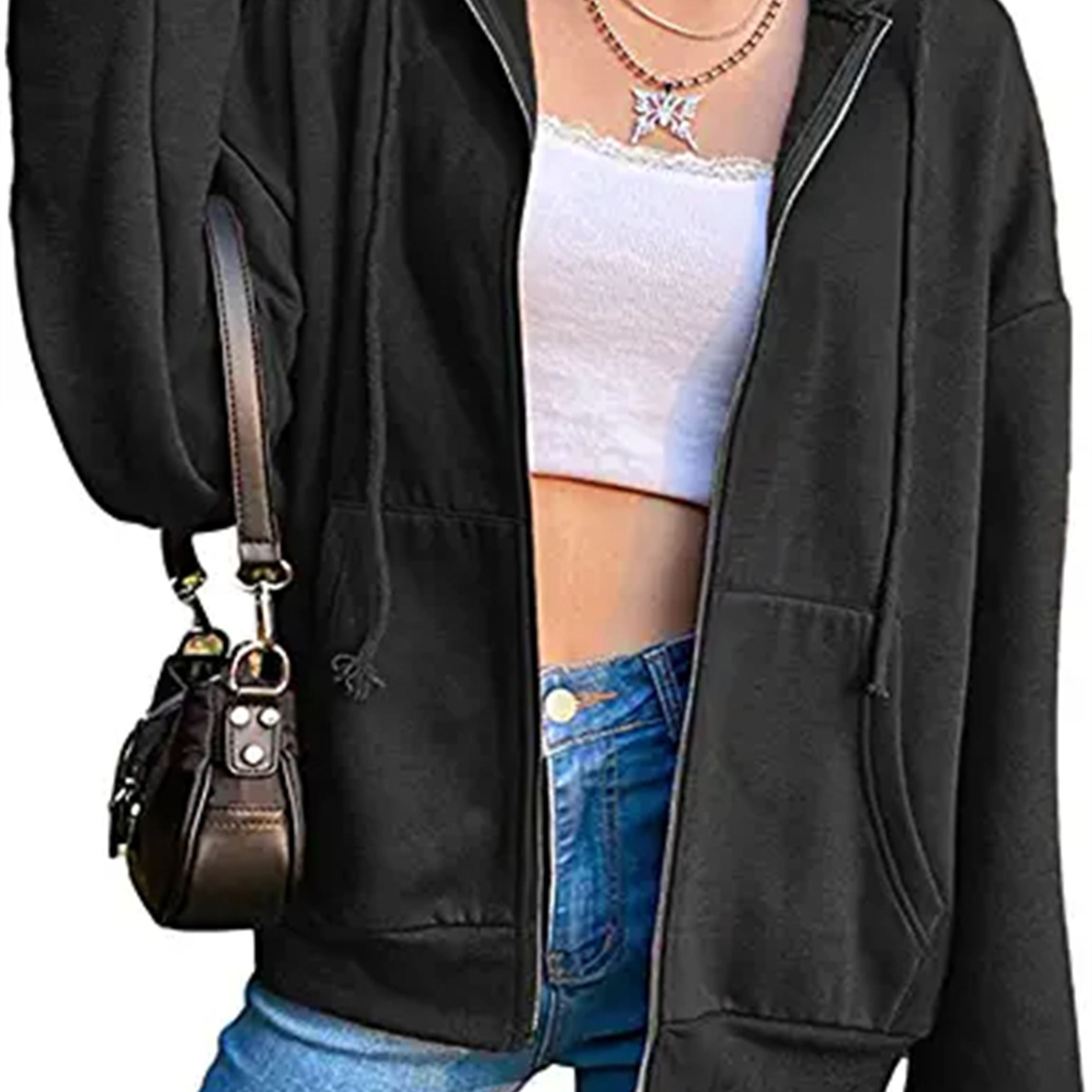 

Women's Sweatshirt Casual Zip Up Long Sleeve Solid Hoodie