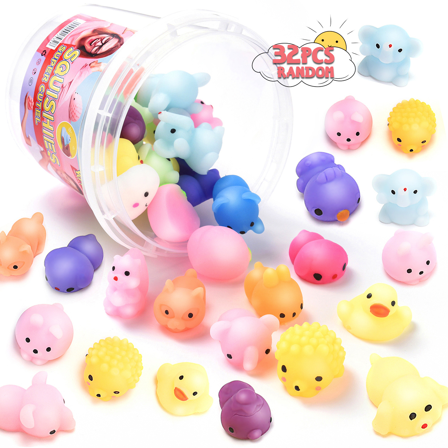 32Pcs Mini Mochi Squishy Jouets Animaux Mignons Squishies Squishy Jouets de  Soulagement du Stress pour les Enfants Filles Garçons 