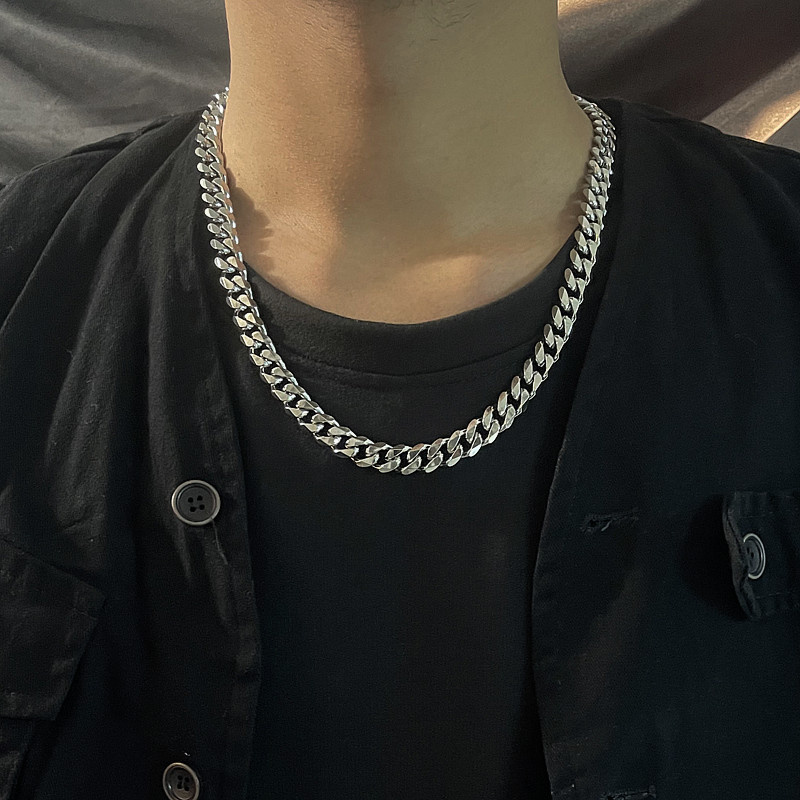 Men's Titanium Steel Cuban Chain Necklace, Hip Hop Style