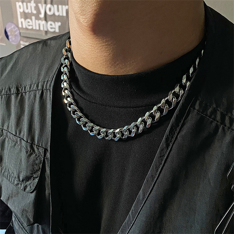 Men's Titanium Steel Cuban Chain Necklace, Hip Hop Style