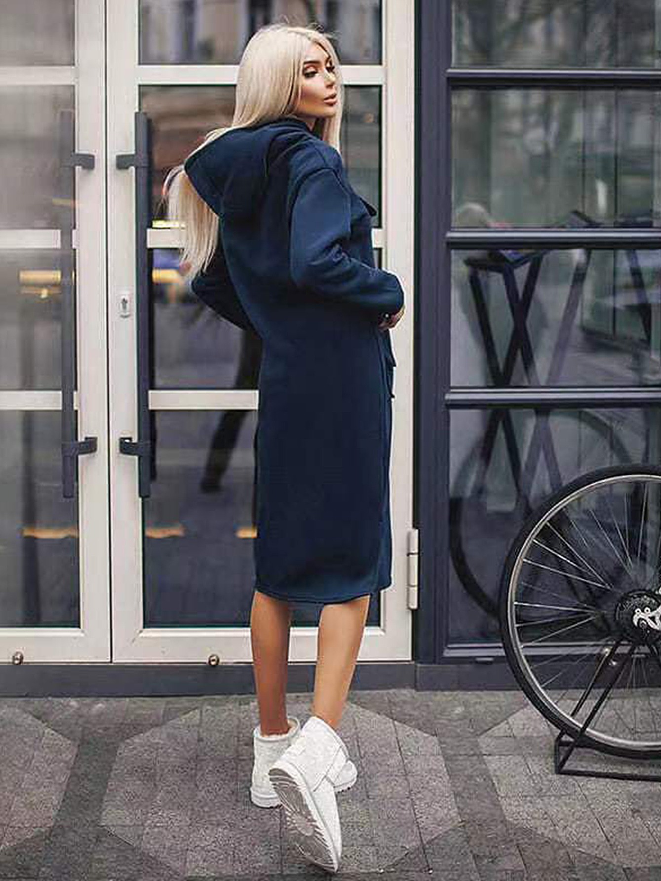 Hooded Split Dress Casual Solid Long Sleeve Bodycon Maxi - Temu