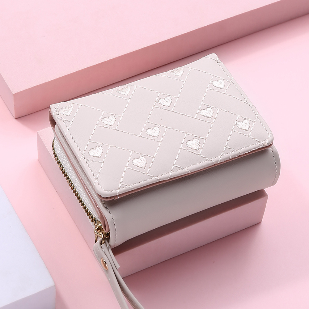 Women Heart Embroidered Long Wallet PU Leather Top Quality Card