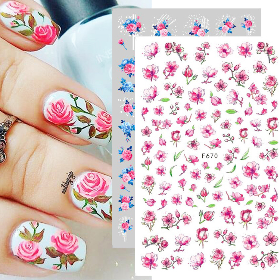 Stickers fleurs rose scintillant - Sticker Nail Art