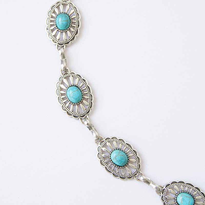 Ceinture Chaîne Turquoise Réglable Pour Femmes - Style Western Bohème Avec Incrustations - Pour Robe, Jean, Manteau