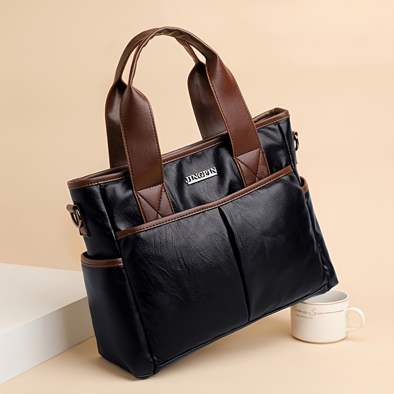 Women's Faux Leather Handbag, Large Capacity Document Bag With Detachable  Shoulder Strap, Women's Crossbody Bag - Temu