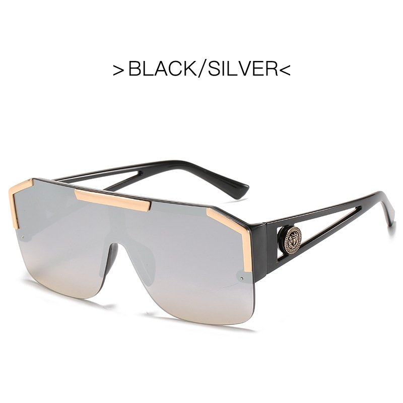 Fashion Luxury Brand Oversized Square Sunglasses Men Women Vintage Metal  Big Frame Semi-rimless One Lens Sun Glasses Uv400