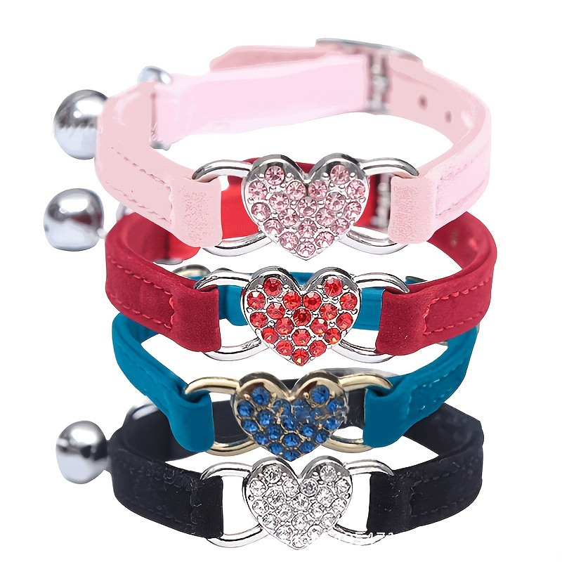 

Pet Collar For Dog & Cat, Adorable Cat Collar With Rhinestone Heart And Bell, Dog Collar