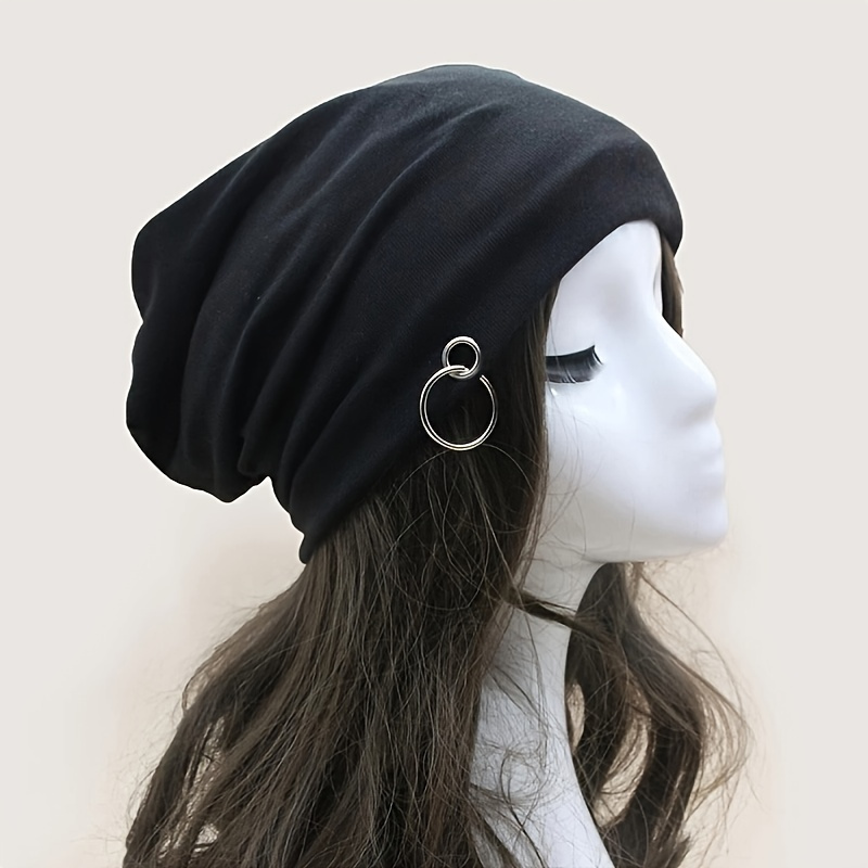 

Black Metal Ring Slouchy Beanie