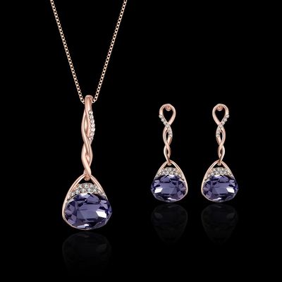 1pc fashion simple faux crystal pendant necklace earring artificial jewelry set for friend to send gift for loved one