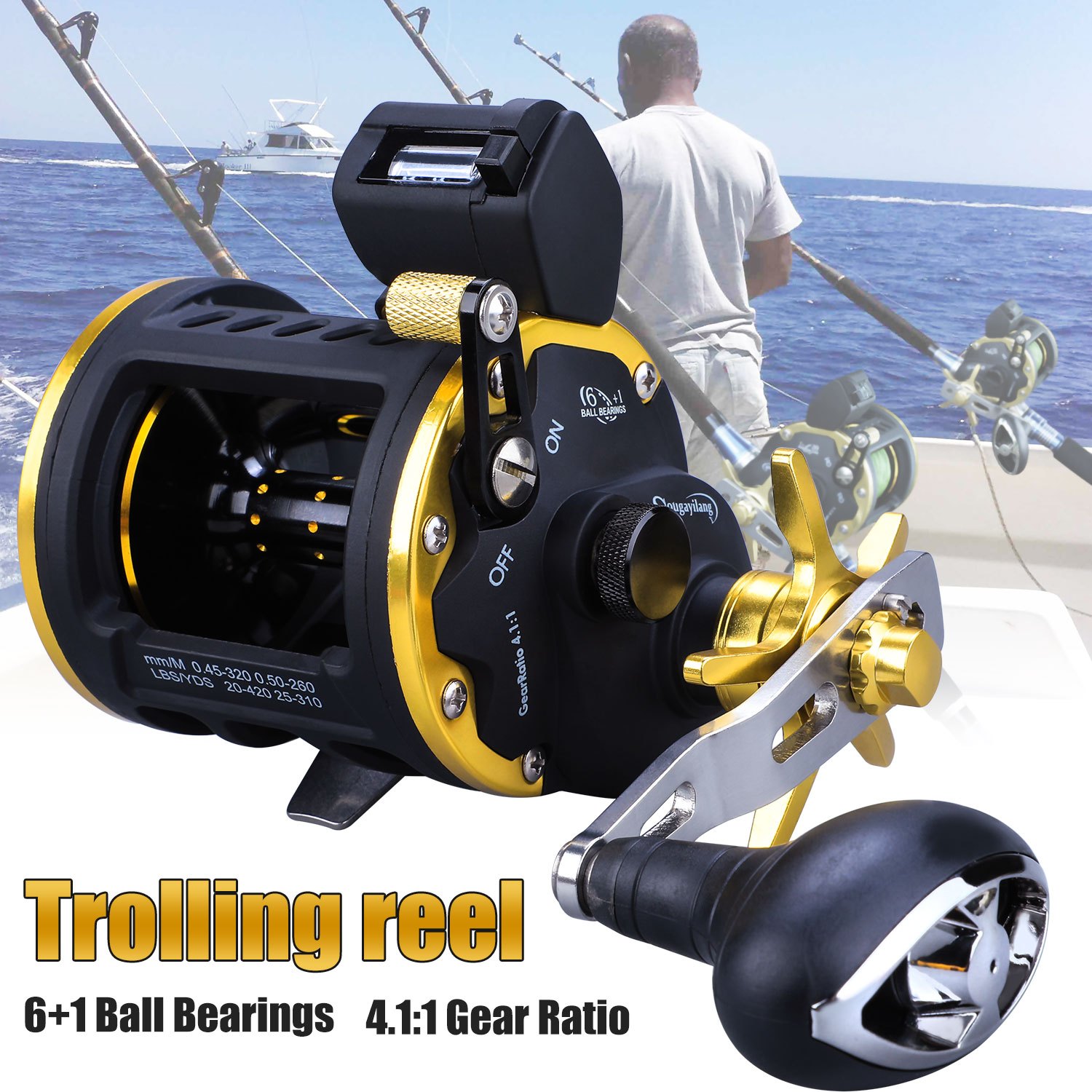 TICA SWD Line Counter Trolling Reel 6.2:1 Gear Ratio Level Wind Offshore  Fishing