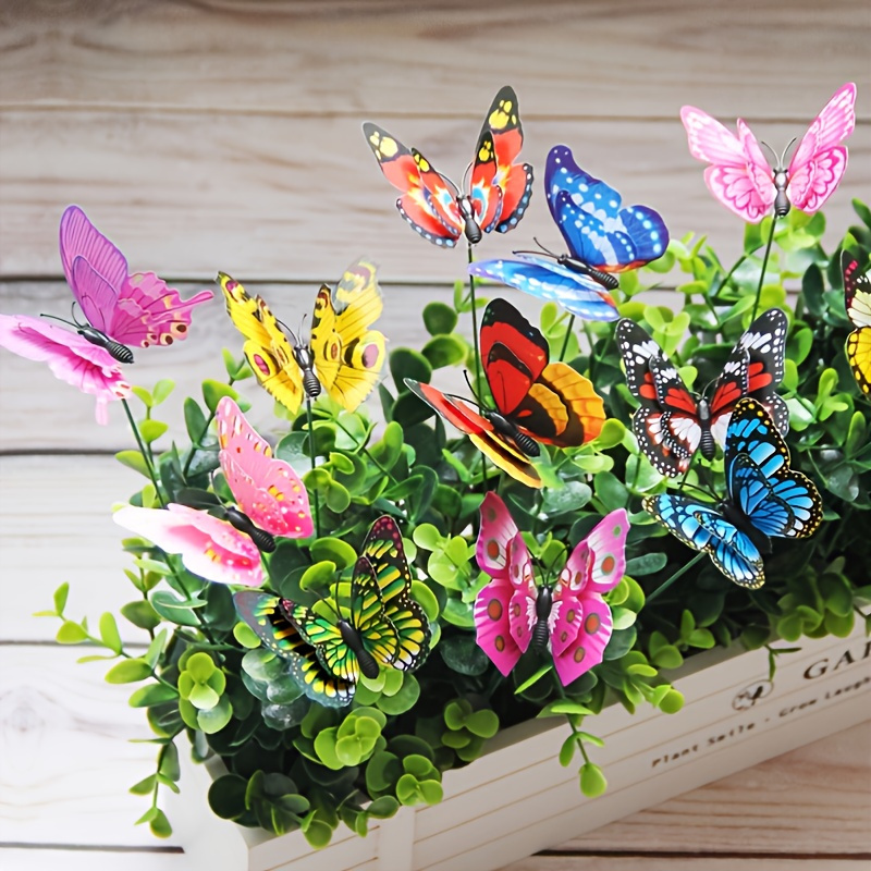 

10pcs Double Layer Colorful Butterfly Stakes, 3d Butterfly Ornaments, Outdoor Garden Lawn Decor