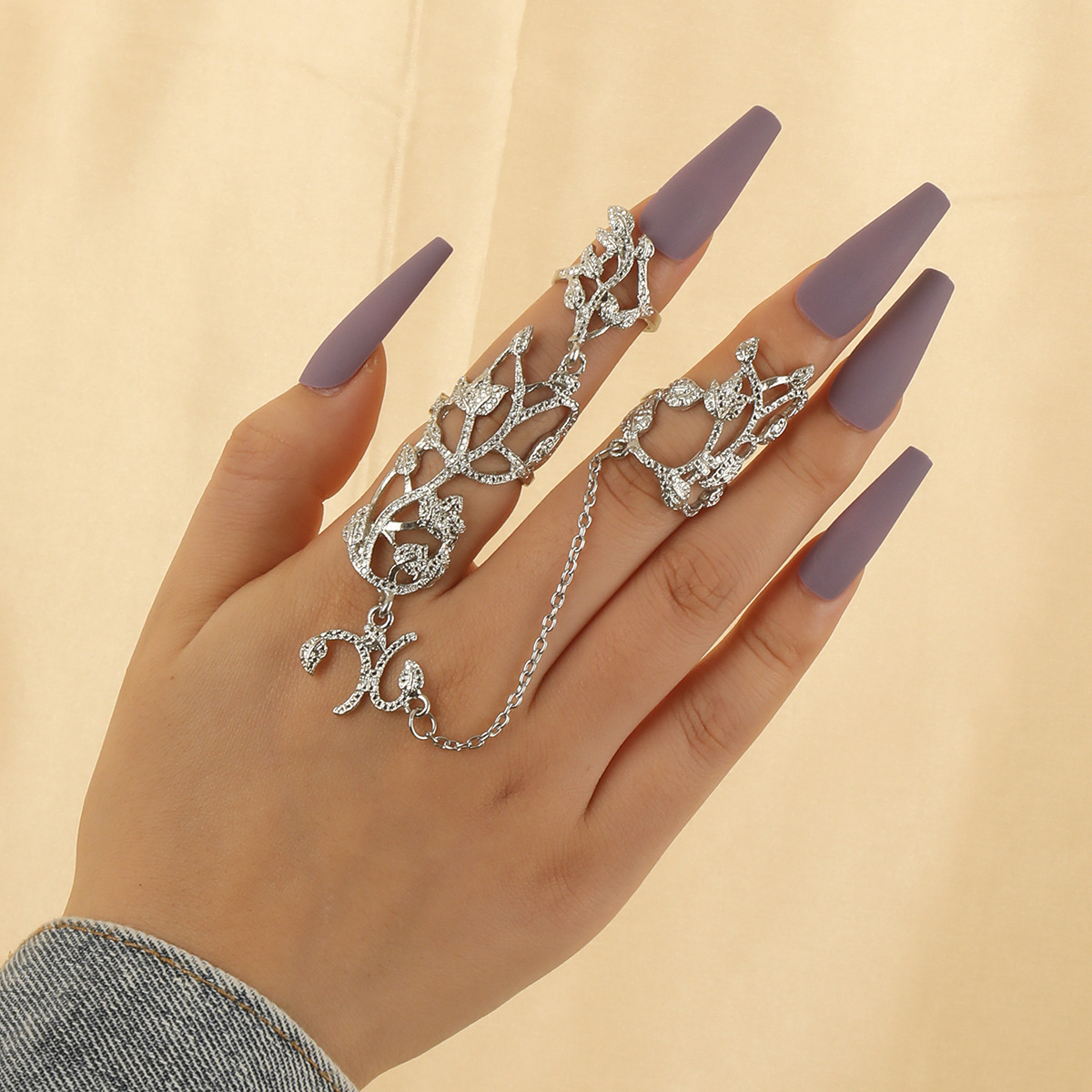 Vintage Silver Vine Leaf Flower Adjustable Ring