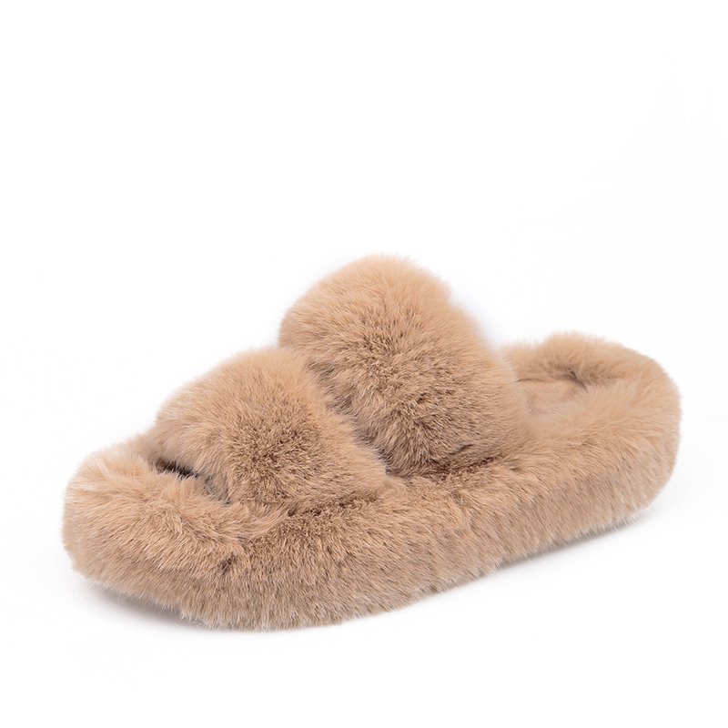 Winter Women's Fur Slippers Fashion Thick Bottom Cover Toe Double