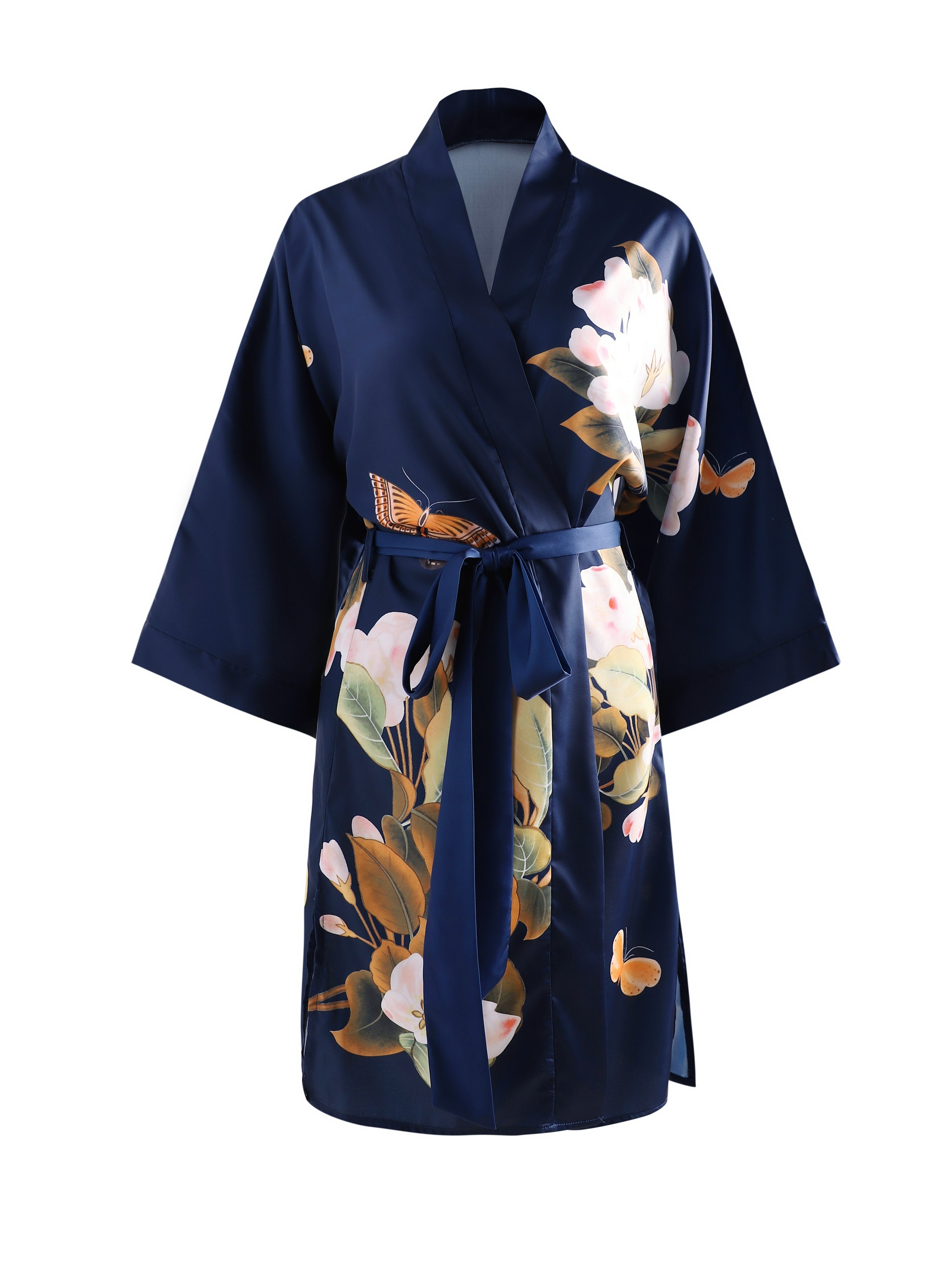 Conjunto de 2 piezas de Pijama de estilo Kimono para mujer, ropa de dormir  de seda satinada de imitación, suave e informal, bata de dormir de manga  completa con faja, 2023 - AliExpress