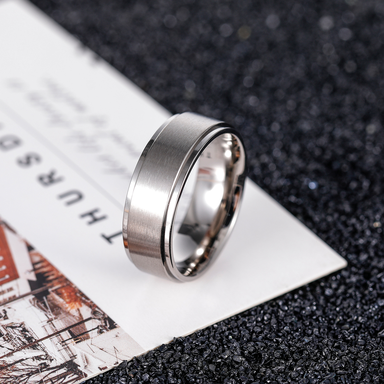Men's Brushed Titanium Wedding Band Ring