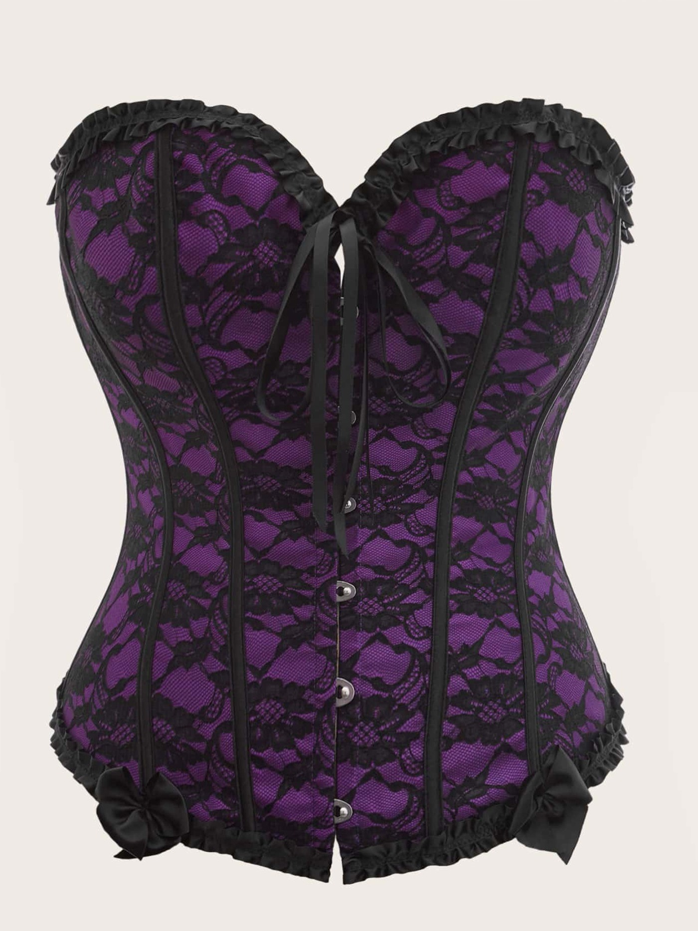 Wet Look Overbust Corset Purple W/Lace Overlay