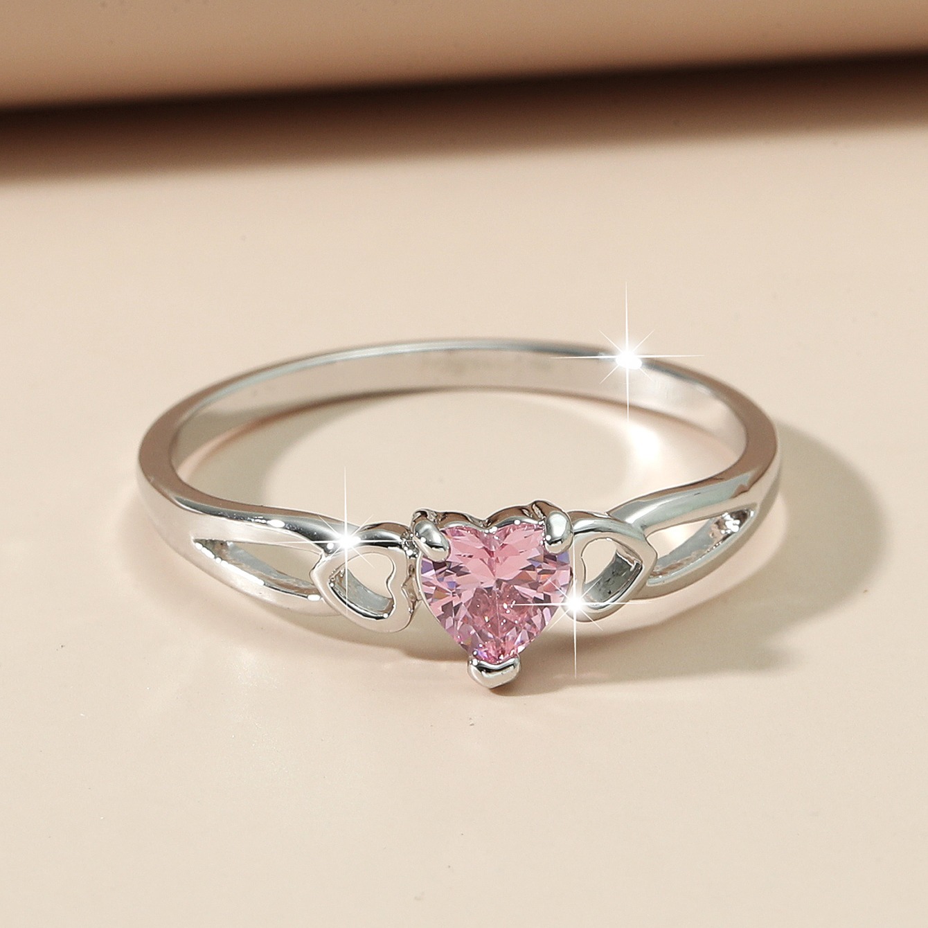 Dainty Heart Birthstone Solitaire Engagement Ring, Promise Band