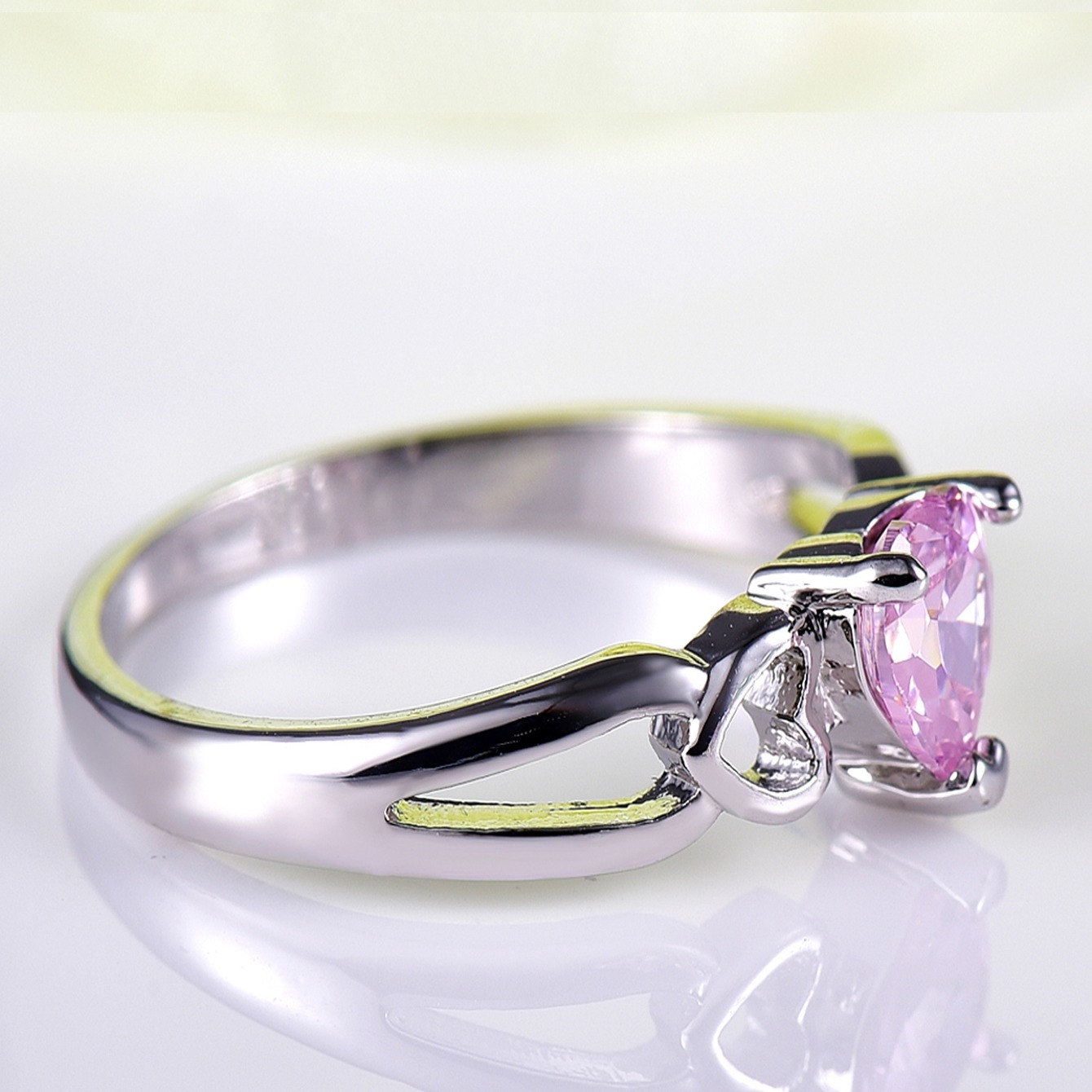 Dainty Heart Birthstone Solitaire Engagement Ring, Promise Band