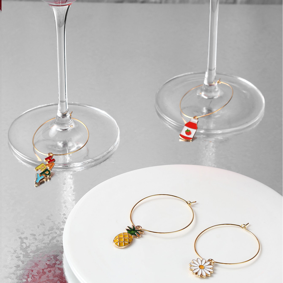 12pcs Ring & Pendant Wine Glass Charms For Party, Gathering