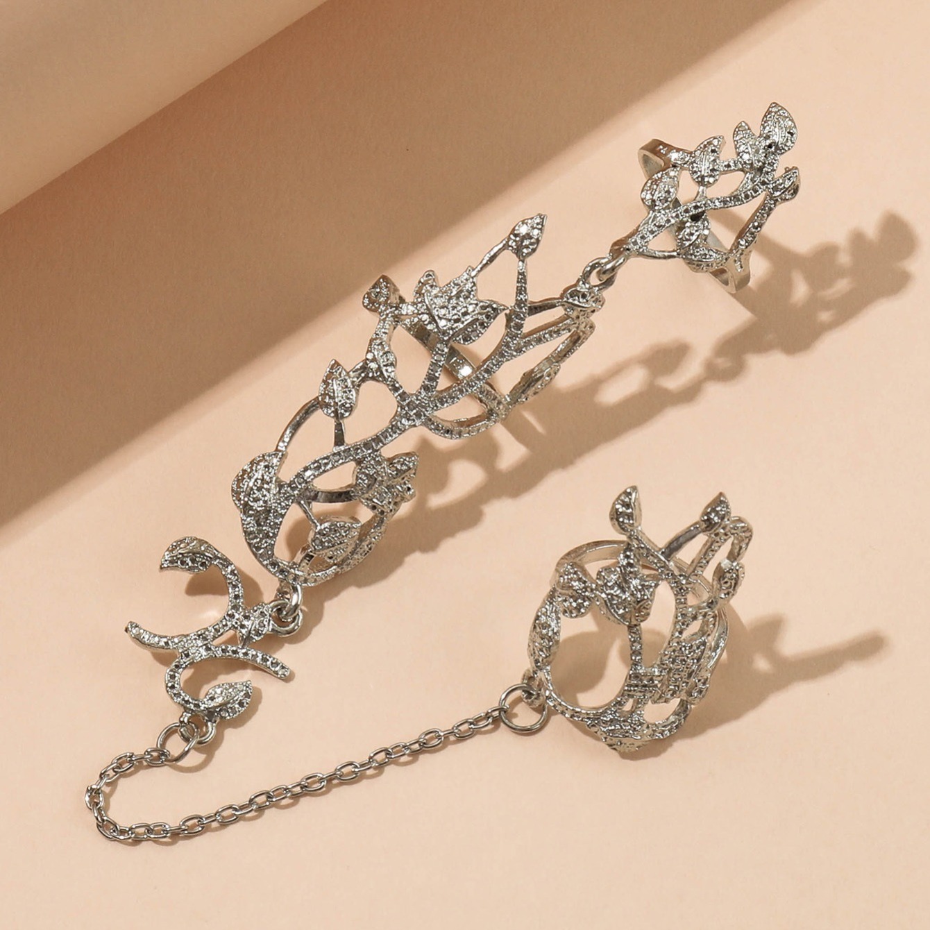 Vintage Silver Vine Leaf Flower Adjustable Ring