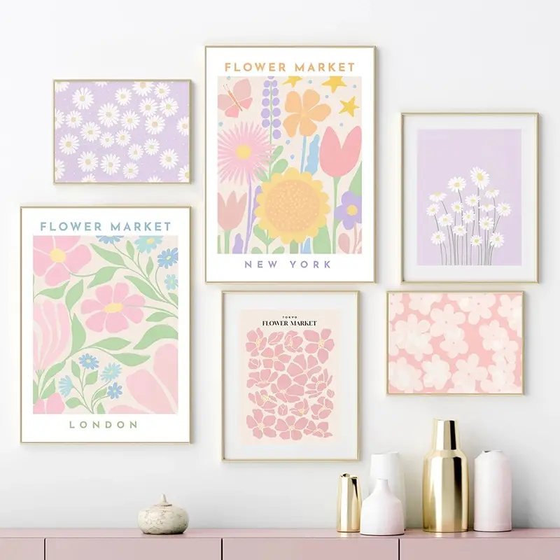 8pcs Vibrant Flower Market Posters - Stunning Wall Art for Your Home or Office (Frameless)