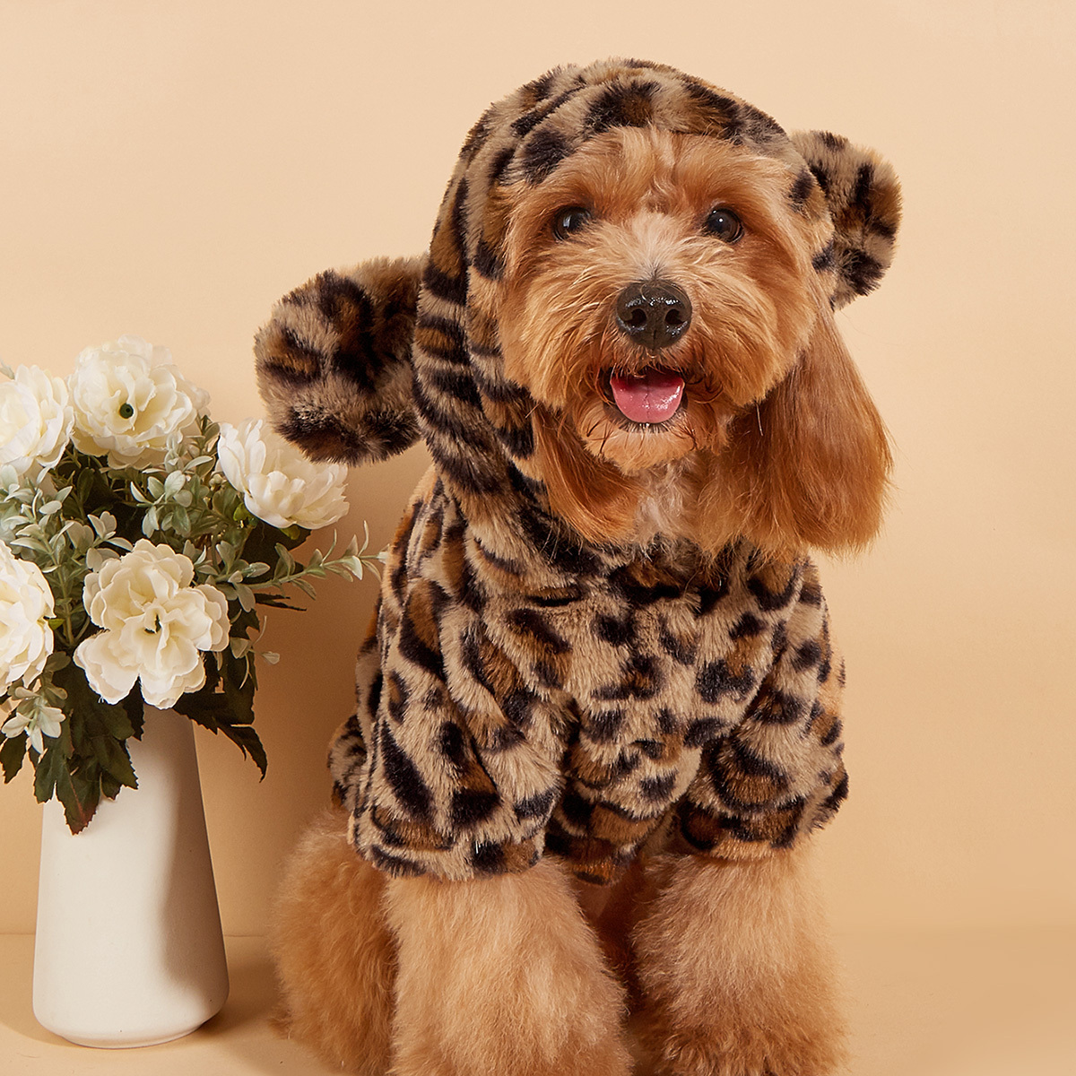 

Cozy Leopard Print Sweater - Warm, Soft Knit Hoodie For Small To Medium Dogs And Cats With Fluffy Collar And Cuffs, Dog Sweater