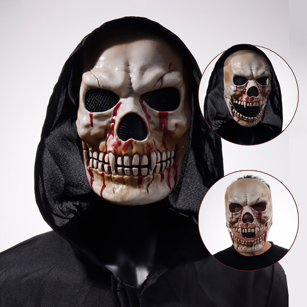 Men Halloween Horror Scary Mouth Can Move Latex Full Face Skeleton