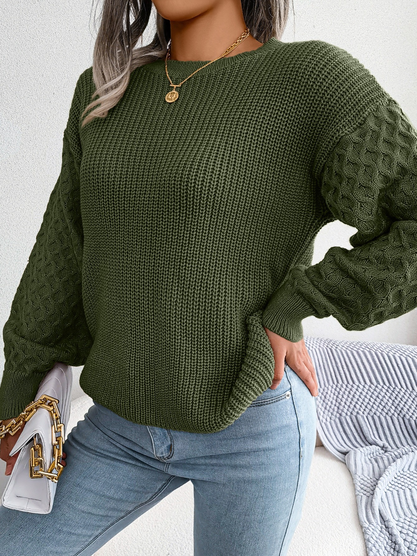 Army green outlet womens sweater