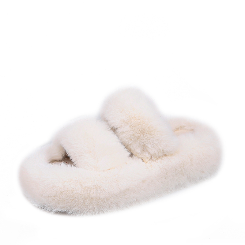Winter Women's Fur Slippers Fashion Thick Bottom Cover Toe Double