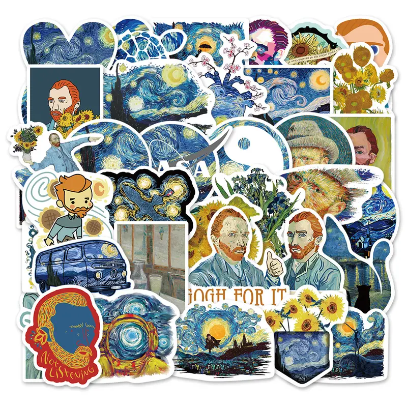 40 Pcs Vinyl Van Gogh Stickers Waterproof Van Gogh Art Sticker Pack for  Water Bottle Hydro Flask Laptop Skateboard Luggage Bike Car Helmet