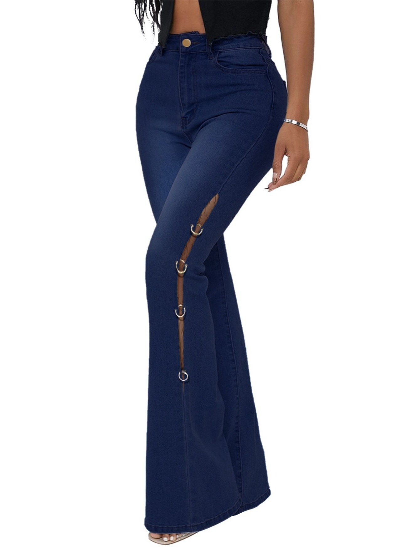 High Waist Flare Jeans High Slash Pockets Bell Bottom - Temu Italy