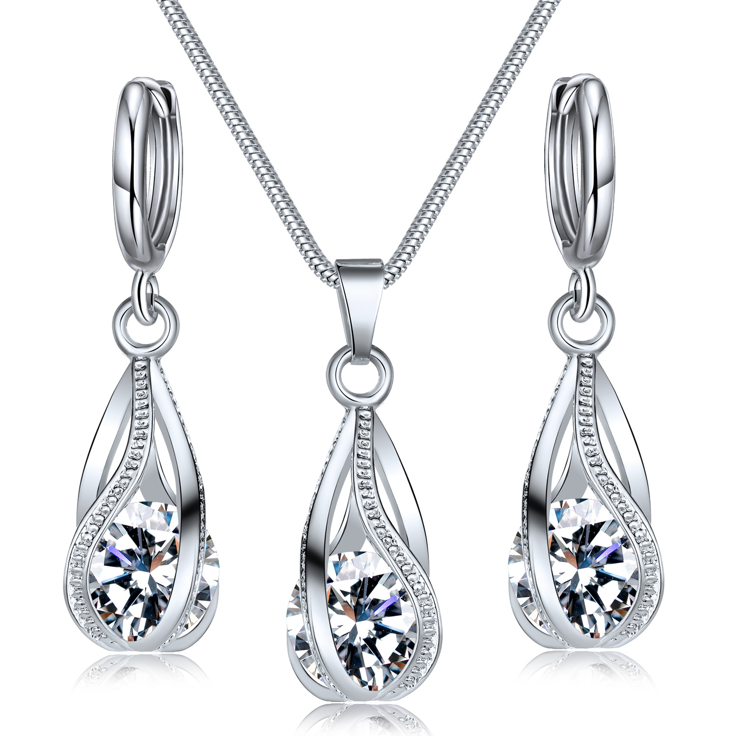 

Women Earrings,3 Pcs/set Lady Earrings Shiny Faux Crystal Women Necklace For Gift