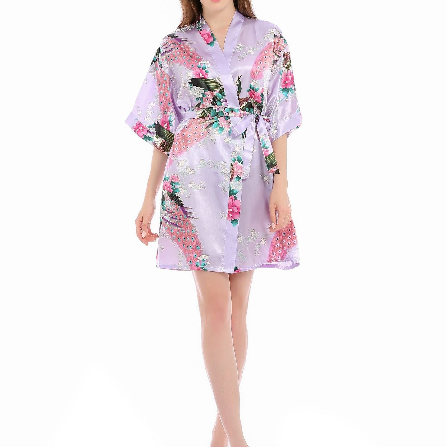 Women's Satin Floral Print Short Sleeve Belted Lounge Robes - Temu Republic  of Korea