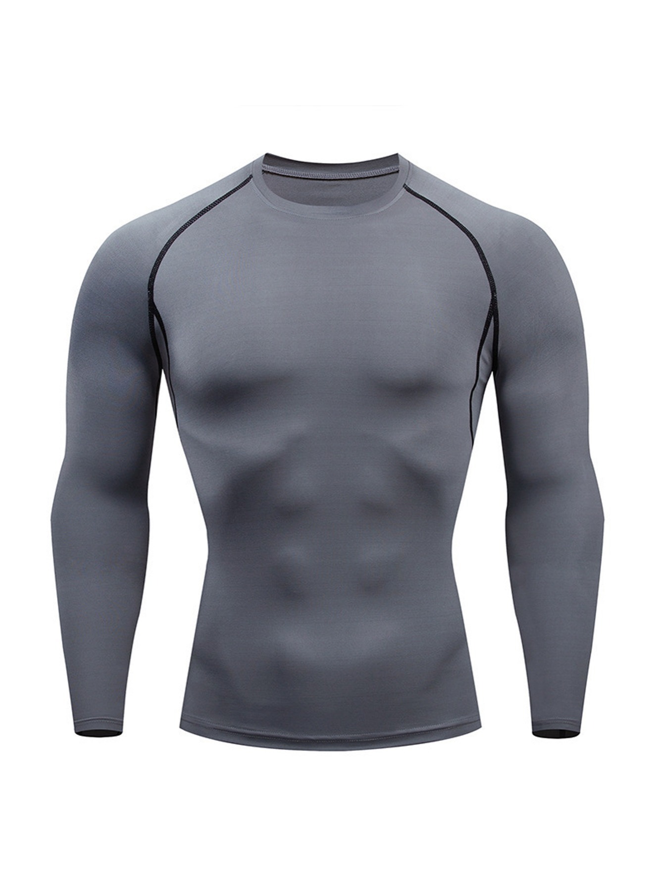 Slowmoose Men Compression Running T-shirt, Fitness Tight Long Sleeve Sport Shirt Gray Asian Size-S