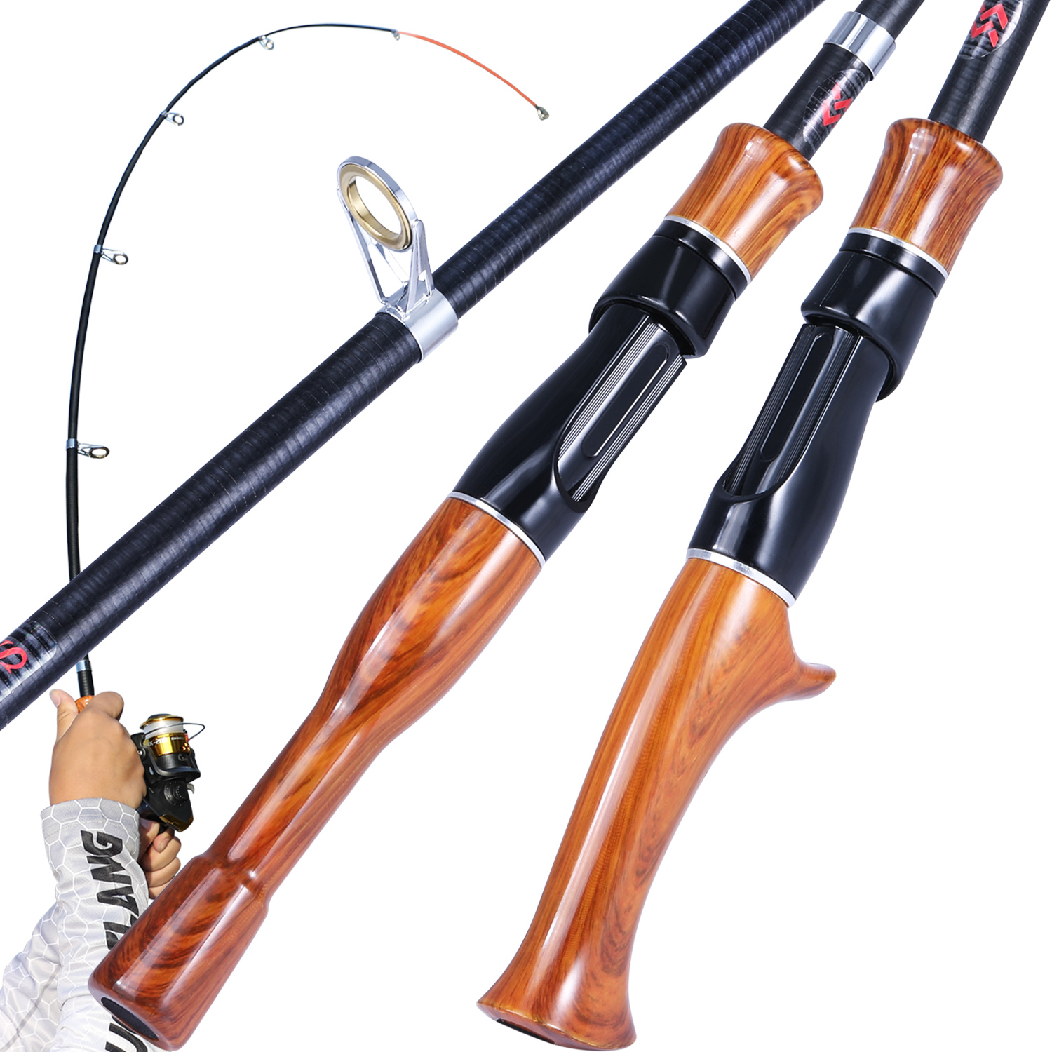 Fishing Rod Kit Fishing Rod and Reel Combination, Sea Rod Combination  Extended Wooden Handle Fishing Rod Long Throw Rod Foldable Portable Fishing