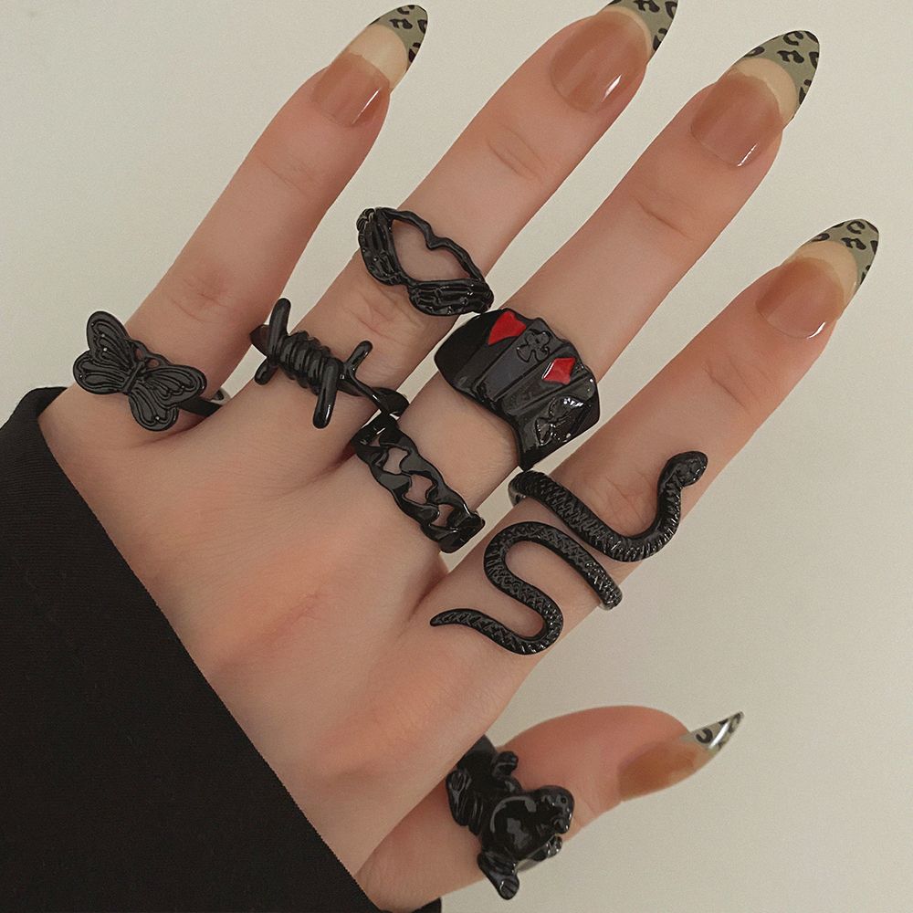 Black Rings Unisex Girls Gothic Punk Ring Set Cool Gothic Adjustable Ring  Set Vintage Stackable Animal Ring Set Vintage Thick Rings Emo Rings Boho  Snake Spider Eboy Open Rings Y2k Accessories -
