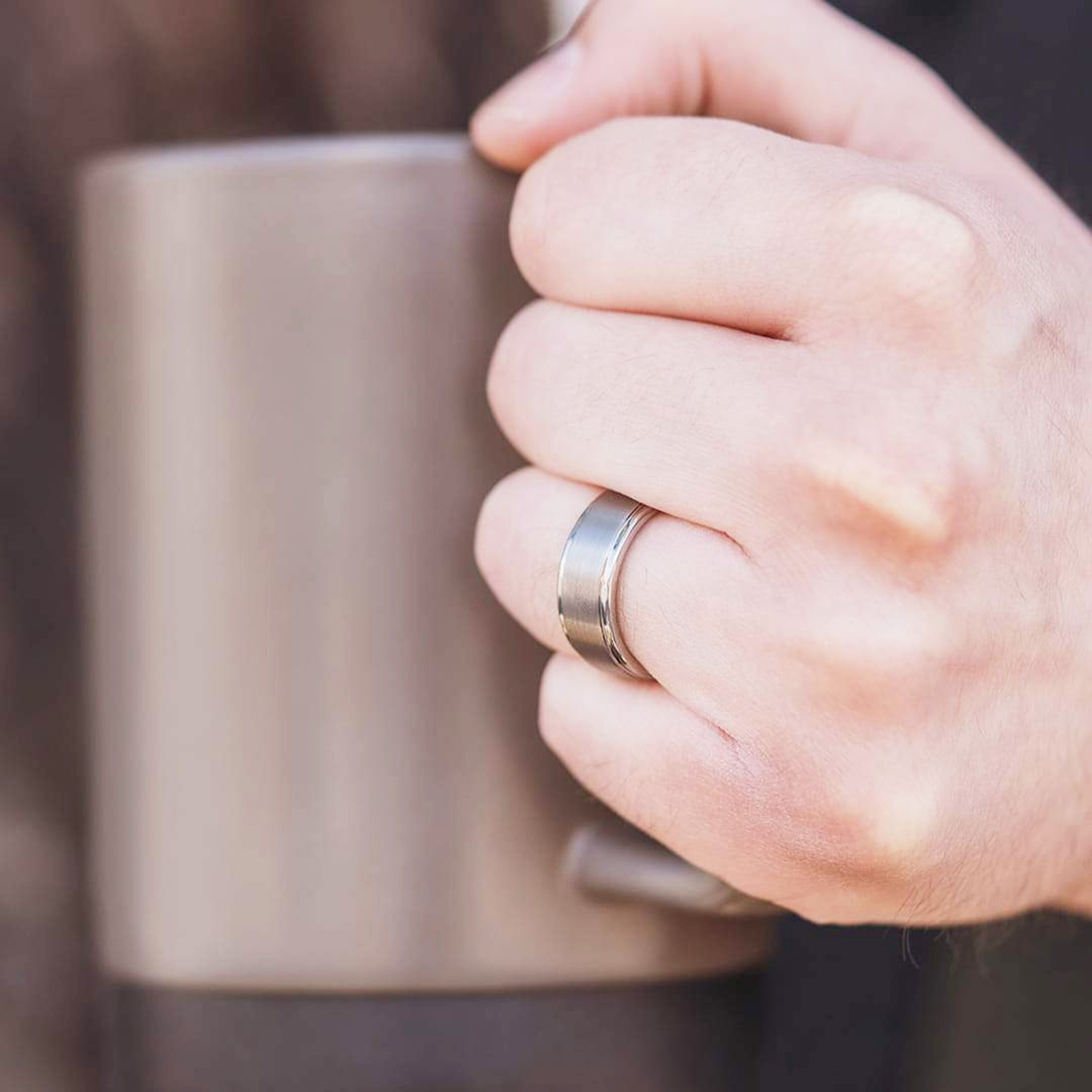 Men's Brushed Titanium Wedding Band Ring