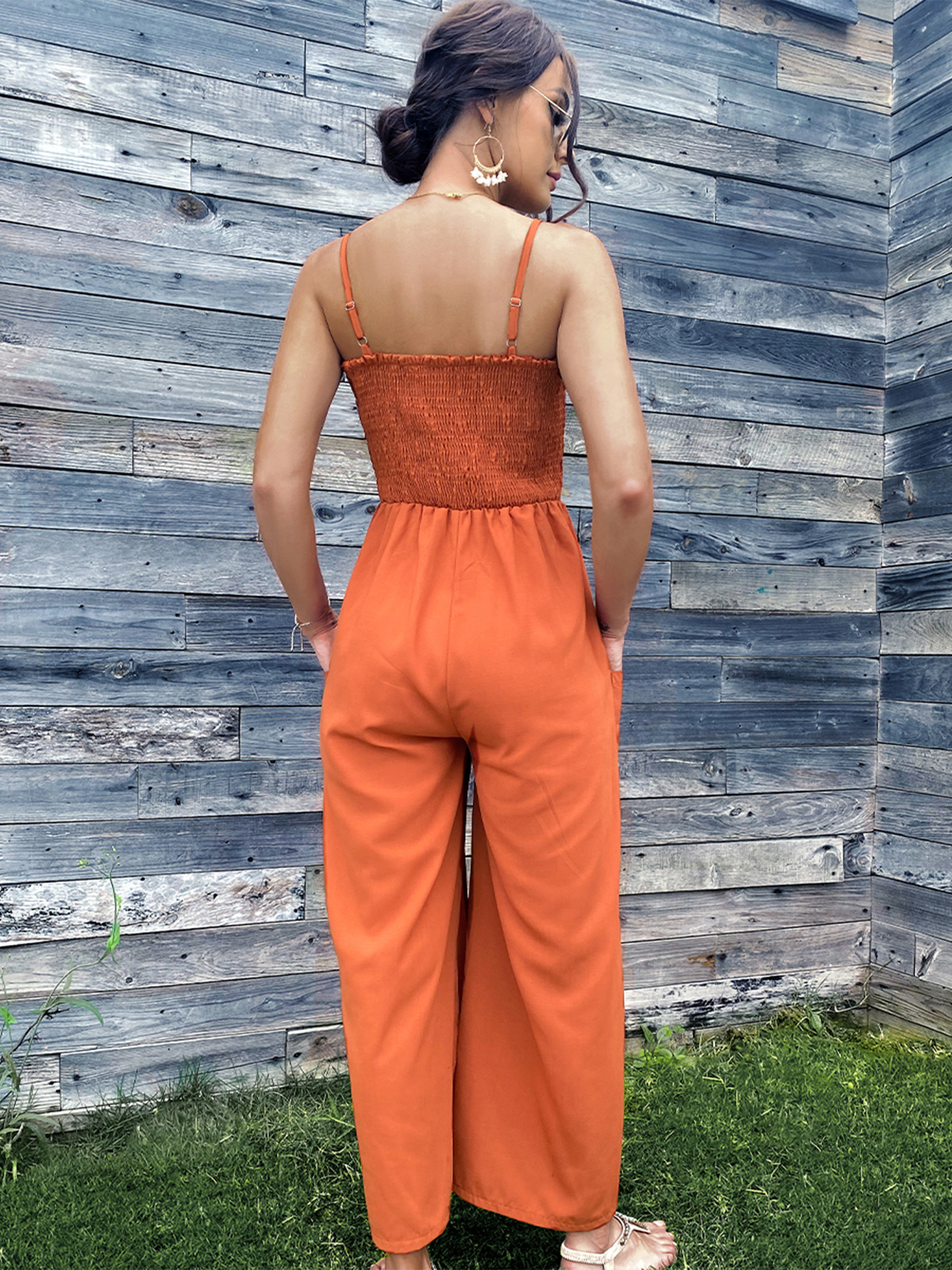 JNGSA Wide Leg Jumpsuit for Women,Women's Summer New Trendy Casual Solid  Color Loose Spaghetti Strap Jumpsuit Oversized Rompers Beach Outfits for