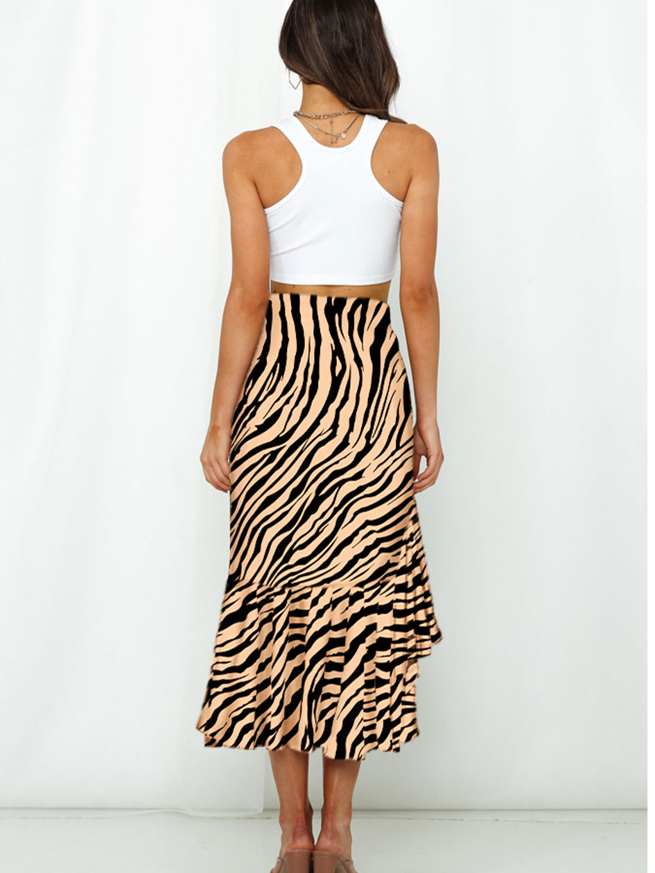 NO.303 Women's Tered Ruffle Detal Long Skrt, Boho A-lne Max Skrt