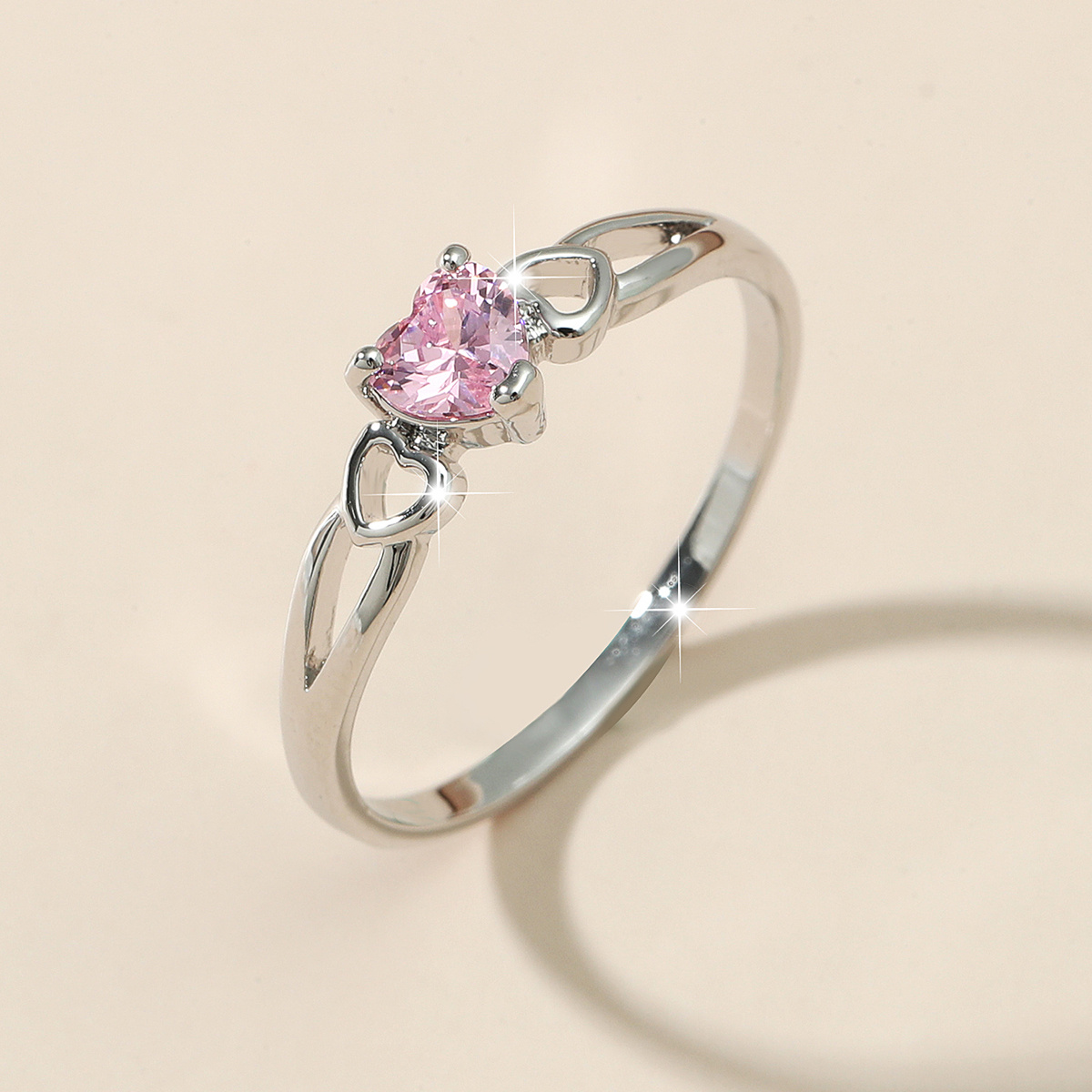 Dainty Heart Birthstone Solitaire Engagement Ring, Promise Band