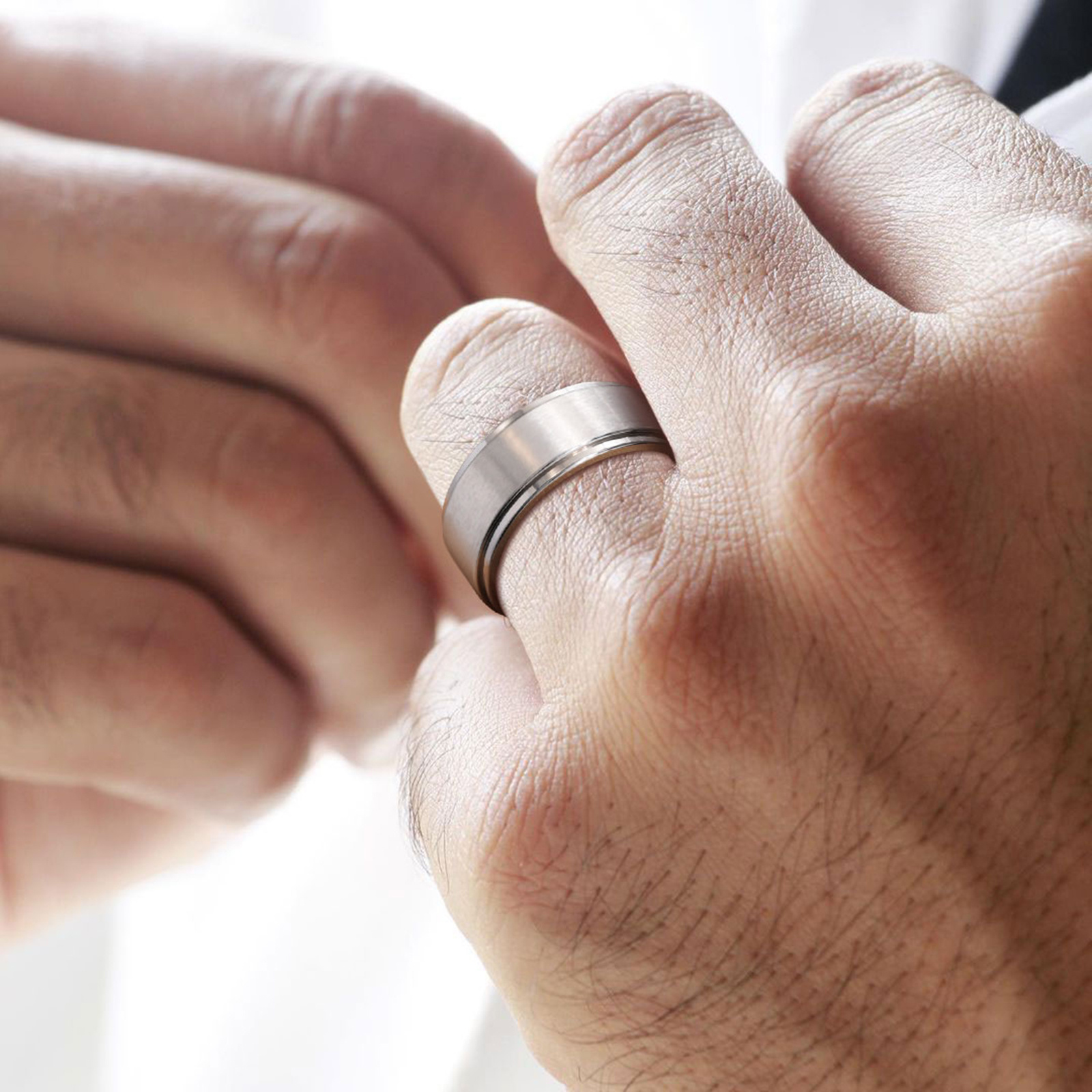 Men's Brushed Titanium Wedding Band Ring